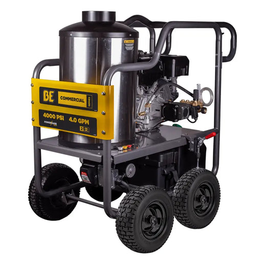 BE Power HW4015RA 4,000 PSI 4.0 GPM Hot Water Pressure Washer with Powerease 420 Engine and AR Triplex Pump in white background
