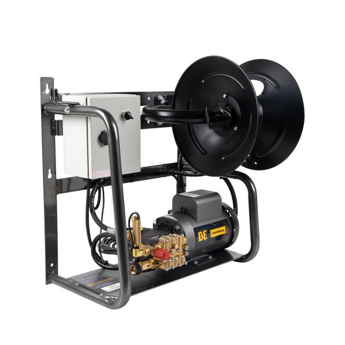 BE Power X-1520FW1GENH 1,500 PSI 2.0 GPM 2.0 HP Wall Mount Electric Pressure Washer with a Baldor Motor and General Triplex Pump facing right
