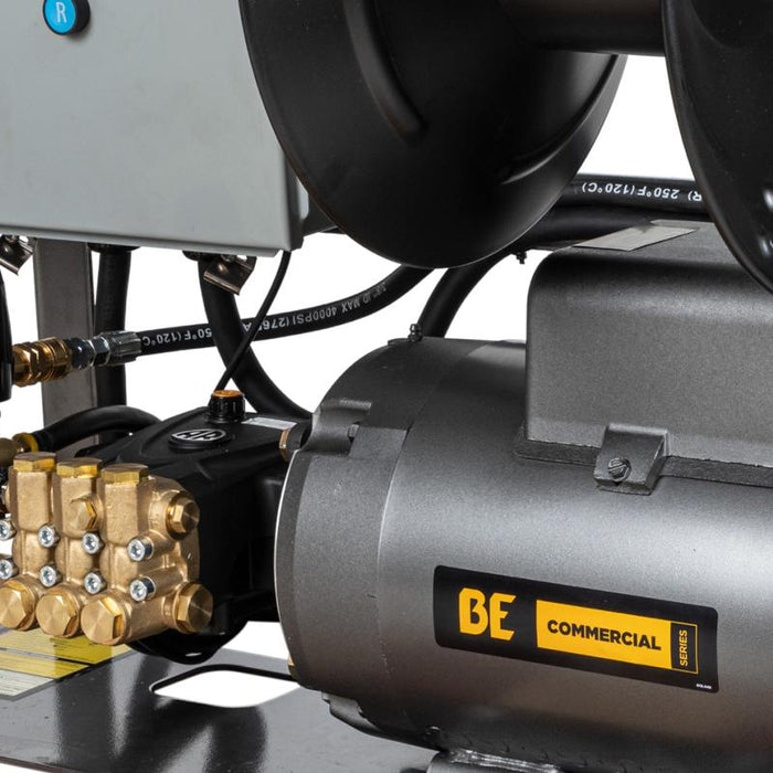 BE Power X-2775FW1A 3,000 PSI 4.0 GPM 7.5 HP Electric Pressure Washer with Baldor Motor and AR Triplex Pump close up
