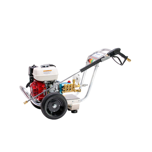 Pressure-Pro Eagle II E3030HCI-20 gas powered cold water pressure washer on an aluminum cart, front view
