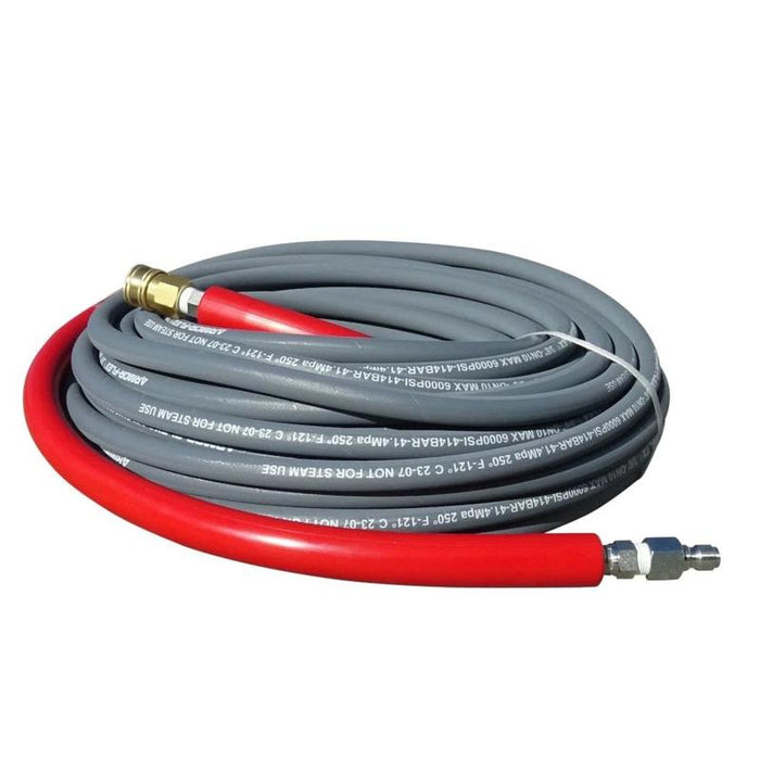 Pressure-Pro CHA1002GB 100-Foot (3/8") 6000 PSI Gray Non-Marking High Pressure Hose w/ Quick Connectors for Hot and Cold Water in white background
 