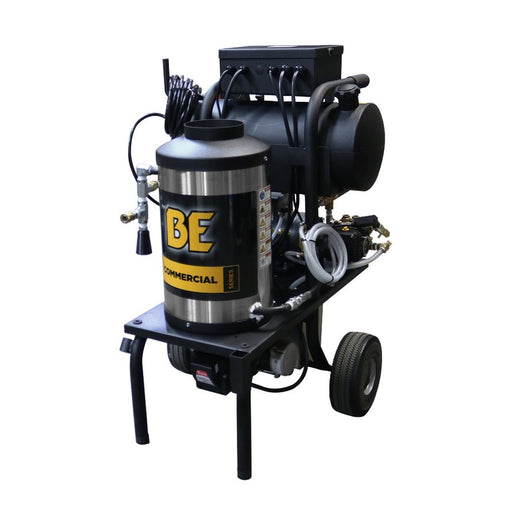 BE Power Equipment 1250 1,000 PSI 2.0 GPM Hot Water Electric Pressure Washer with 2.0 HP Baldor Motor and General Triplex Pump