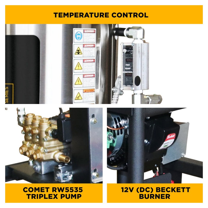 BE Power Equipment Z5535CPBDH 3,500 PSI 5.2 GPM Hot Water Skid Pressure Washer with Honda GX690 Electric Start Engine and Comet Belt Drive Triplex Pump