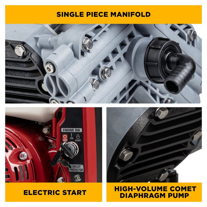 BE Power Equipment SW1165HEC2 300 PSI 11.0 GPM Gas Gear Drive Commercial Mobile Soft Wash System with Honda GX200 Electric Start Engine and Comet P40/20 Diaphragm Pump
