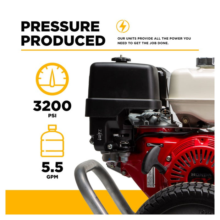 BE Power Equipment B3213HABAS 3,200 PSI 5.5 GPM Cold Water Gas Pressure Washer with Honda GX390 Engine and CP Belt Drive Triplex Pump