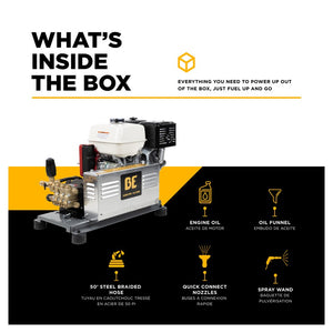 BE Power Equipment B3213HETBCS 3,200 PSI 5.2 GPM Truck Mount Cold Water Gas Pressure Washer with Honda GX390 Electric Start Engine and Comet Triplex Pump