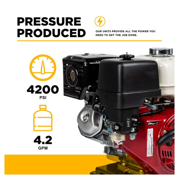 BE Power Equipment B4213HETBGS 4,200 PSI 4.2 GPM Truck Mount Cold Water Gas Pressure Washer with Honda GX390 Electric Start Engine and General Belt Drive Triplex Pump