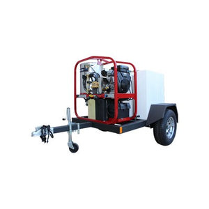 Pressure-Pro T185SKH/SK30005VH hot water pressure washer trailer with a 200 gallon tank and two stainless steel hose reels